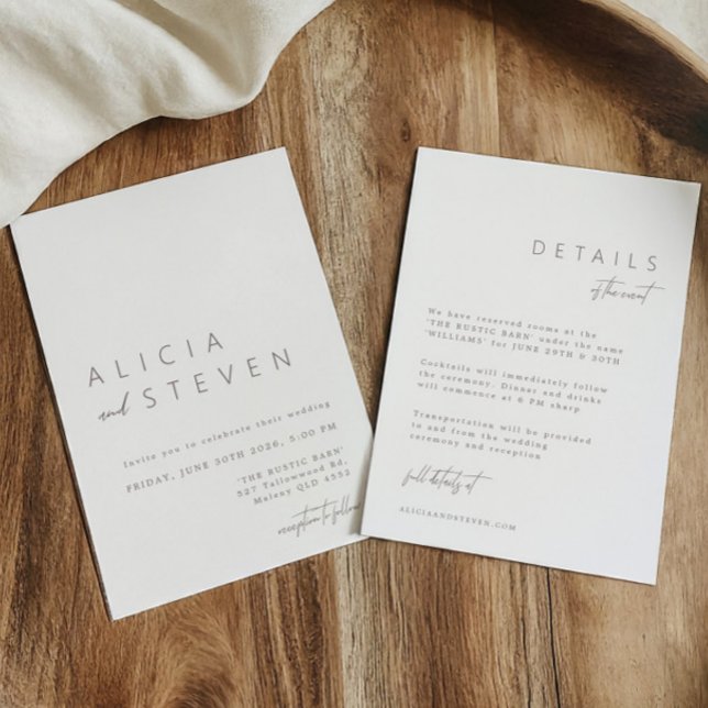 Minimalistiskt Vita Modern Allt på ena Bröllop Inbjudningar (Minimalist White Modern All in One Wedding Invitation)