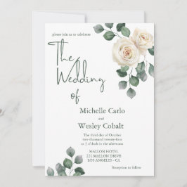 Minimalistiskt Vita och Grönt Ro Bakåt Bröllop Inbjudningar