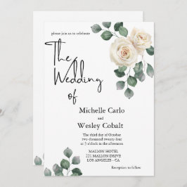 Minimalistiskt Vita och Grönt Ro Bakåt Bröllop Inbjudningar