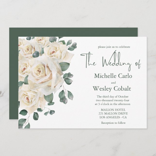 Minimalistiskt Vita och Grönt Ro Landskap Bröllop Inbjudningar (Fram/baksida)
