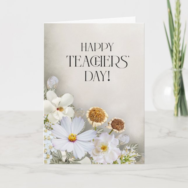 Minimalistiskt vitt blommig lärardags-kort kort (Framsida)