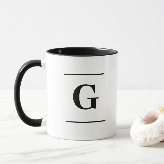 Minimalistiskt vitt enkelt monogram mugg (Med munk)