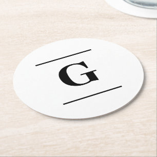 Minimalistiskt vitt enkelt monogram underlägg papper rund
