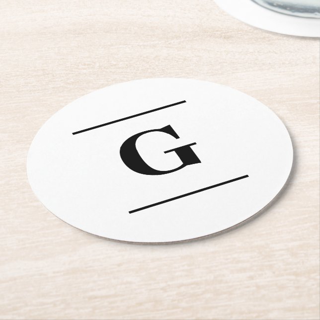 Minimalistiskt vitt enkelt monogram underlägg papper rund (Vinklad)