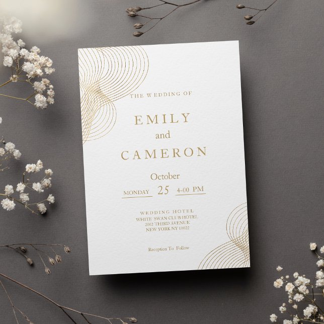 Minimalistiskt, vitt guld-geometriskt Bröllop Inbjudningar (Minimalist white gold geometric Wedding )
