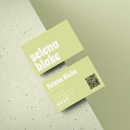 Minimalistiskt vitt & lime | Modern QR-kod Visitkort