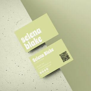 Minimalistiskt vitt & lime Modern QR-kod Visitkort