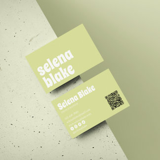 Minimalistiskt vitt & lime | Modern QR-kod Visitkort