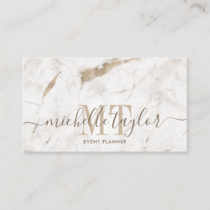 Minimalistiskt, vitt marmor guld monogram visitkort