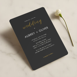Minimalistiskt vitt på Black Typography Bröllop Inbjudningar