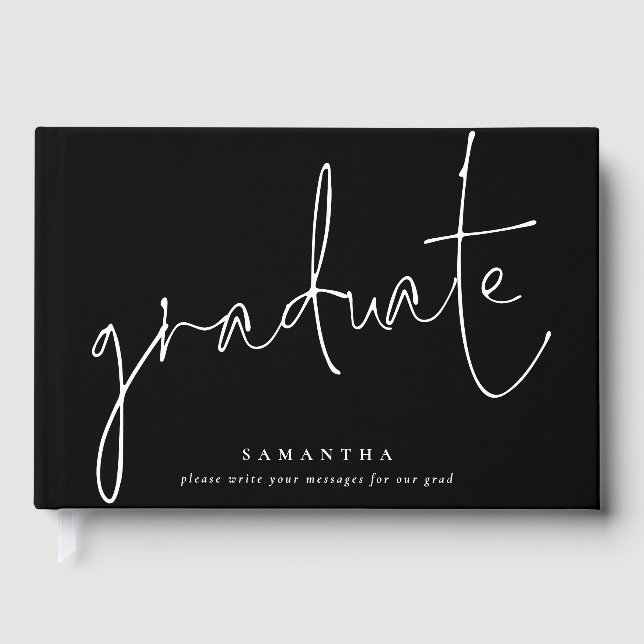 Minimalistiskt vitt skript Student Studenten svart Gästböcker (Framsida)