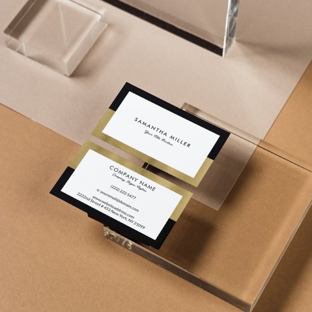 Minimalistiskt vitt, svart Guld Ram Visitkort (Skapare uppladdad)