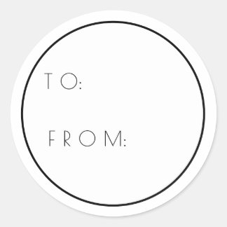 Minimalistiskt vitt svart till och från julklapp runt klistermärke