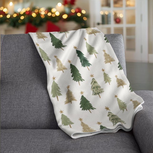 Minimalistiskt Watercolor Julgran Blanket Fleecefilt (Skapare uppladdad)