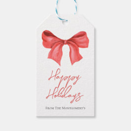 Minimalistiskt Watercolor Red Ribbon Glad helg Presentetikett