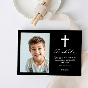 Minimalistiskt White Kor Boys First Communion Phot Tack Kort