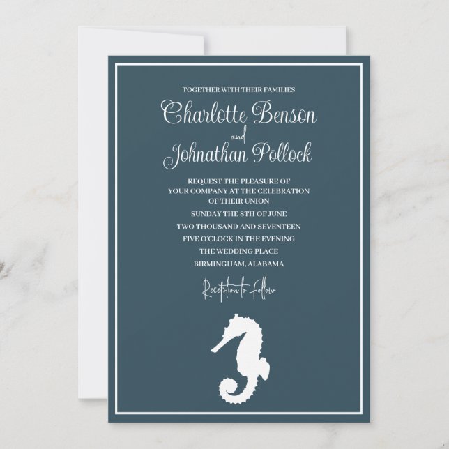 Minimalistiskt White Seahorse Beach Wedding Inbjudningar (Framsida)