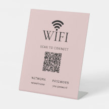 Minimalistiskt WiFi-lösenordsskylt med QR-kod Rosa