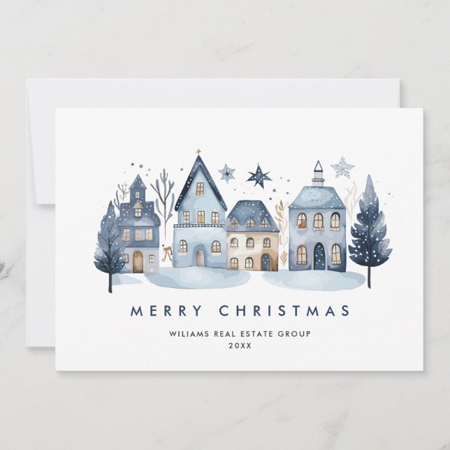 Minimalistiskt Winter Land Town Jul Corporate Julkort (Framsida)