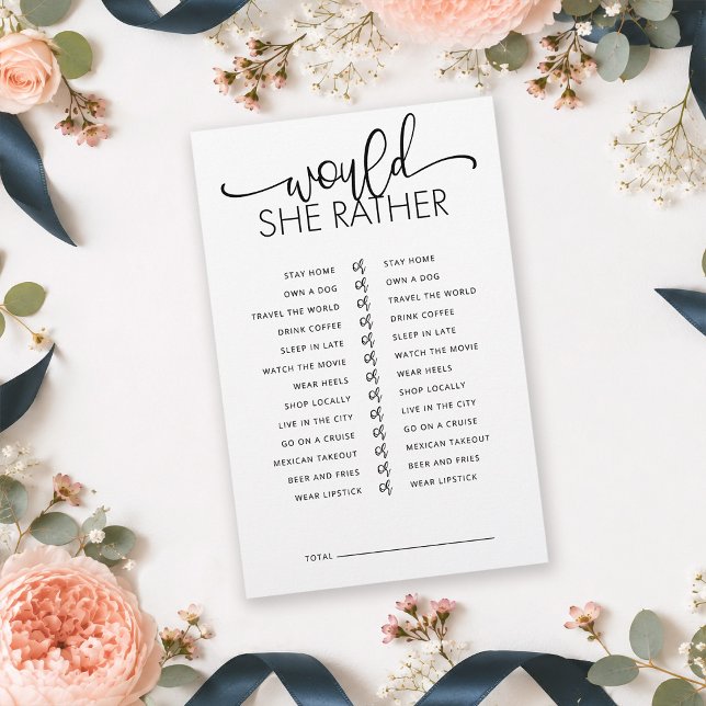 Minimalistiskt 'Would She Rather' Bröllopsduschspe (Keep your guests laughing & connecting in effortless style with this "Would She Rather" shower game.)