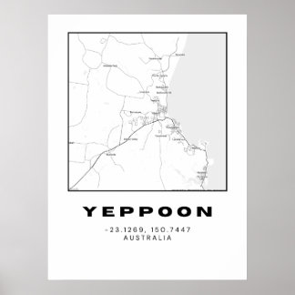 Minimalistiskt Yeppoon Karta med koordinater | Poster