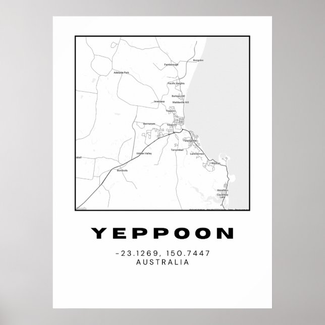 Minimalistiskt Yeppoon Karta med koordinater | Poster (Framsidan)