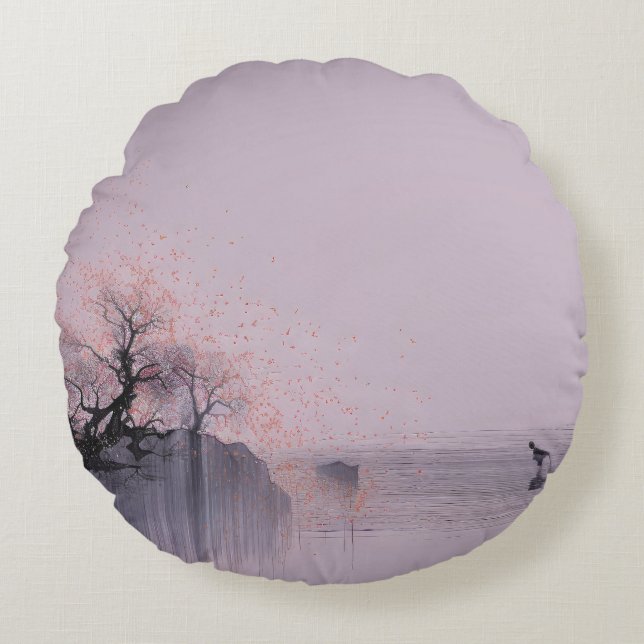 Minimalistiskt Zen liggande Rund Kudde (Framsidan)