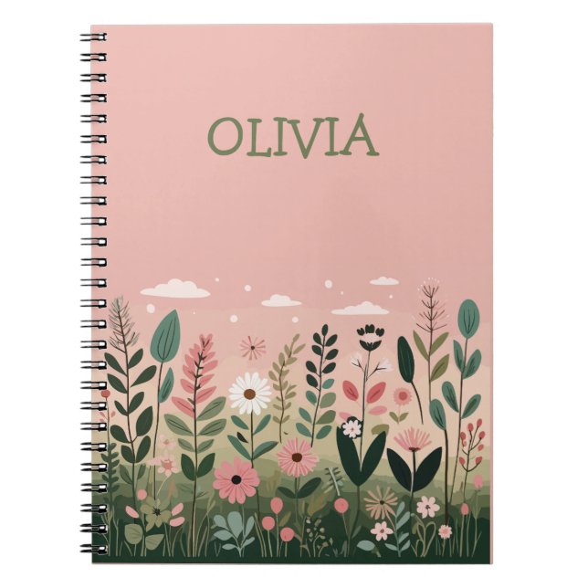 MinimalistiskTecknad personlig blomma  Anteckningsbok (Framsidan)
