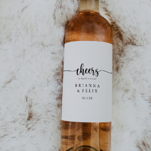 Minimalistkalligrafera Cheers Bröllop Vin-etikette Vinflaska Etikett