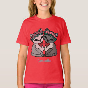 Minimalistkatter med hjärt i lycklig   Kärlek T Shirt