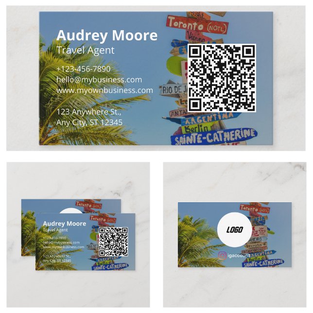 Minimalistkoden Qr för resande Agent Logotyp Visitkort (Travel Agent Logo Qr Code Minimalist Business Cards)