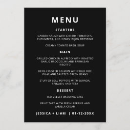 Minimalistkort för Black Bröllop Bord Meny