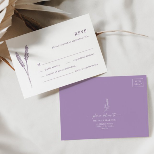 Minimalistkort för Boho Lavender Blommigt-Bröllop  OSA Kort (RSVP Card Front/Back)