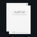 Minimalistkort för Bucket-lista Silver Bröllop Vykort<br><div class="desc">Dessa minimalistiska silver bröllop-hakerkort är perfektens verksamhet för en rustisk bröllopsmottagning eller möhippa. Den enkla utformningen och utformningen av eleganten har skripttypografin klassisk och finare i silver. Ändra ordalydelsen till kostym vid alla livshändelser. Bucketlistskylten säljs separat.</div>