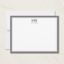 Minimalistkort för elegant Monogram Grått Gräns