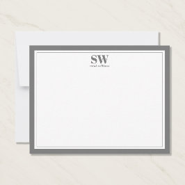 Minimalistkort för elegant Monogram Grått Gräns Anteckningskort