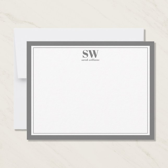 Minimalistkort för elegant Monogram Grått Gräns Anteckningskort (Skapare uppladdad)
