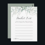 Minimalistkort för grekiska eukalyptus Bucket List Vykort<br><div class="desc">Dessa minimalistiska gröna eucalyptus bucket list-kort är perfekten för en rustik bröllopsmottagning eller -möhippa. Utformningen har grönt eucalyptus löv för vattenfärgsfärgers elegant. Bucket List-skylten säljs separat.</div>