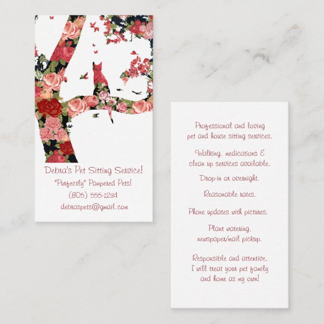 Minimalistkort för sällskapsdjur Sitta och Träd Visitkort (Fram/baksida)