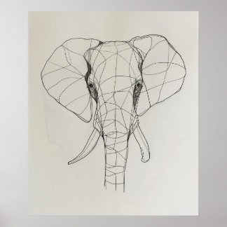 Minimalistlinjekonst för elefanthuvud poster