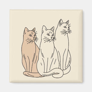 Minimalistlinjekonst för tre katter magnet