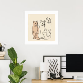 Minimalistlinjekonst för tre katter poster