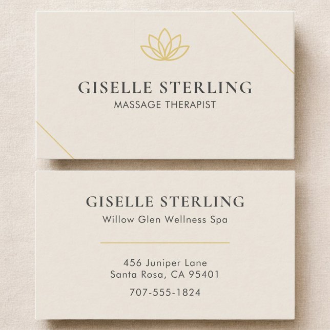 Minimalistlotus av Cream Neutralt Massage Therapis Visitkort (Skapare uppladdad)