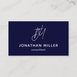 Minimalistmonogram för marinblått visitkort