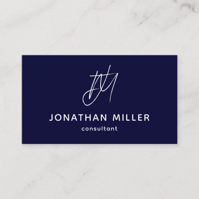 Minimalistmonogram för marinblått visitkort (Framsida)