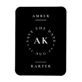 Minimalistmonogram för svart och vitt Spara datum Magnet