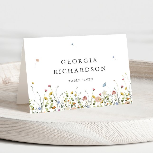 Minimalistplatskort för vår Wildblommor Garden Bordsnummer (Spring Wildflower Pastel Color Garden Floral Minimalist Wedding place card)