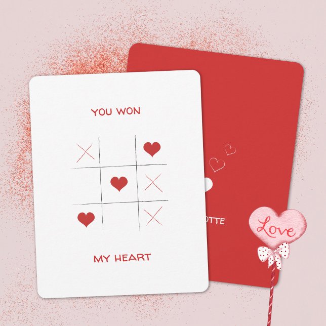 Minimaliströdvita och vita tjärttåliga Alla hjärta Julkort (Minimalist Red and White tic-tac-toe Valentine's Holiday Card ©Susanne Sachers - Sunny Mind Design)