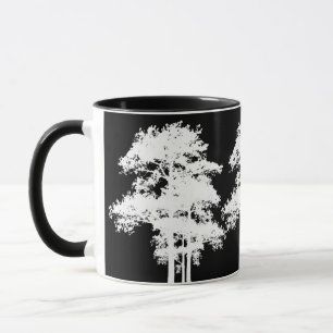 Minimalistsilhuetter av svart och vitt träd mugg