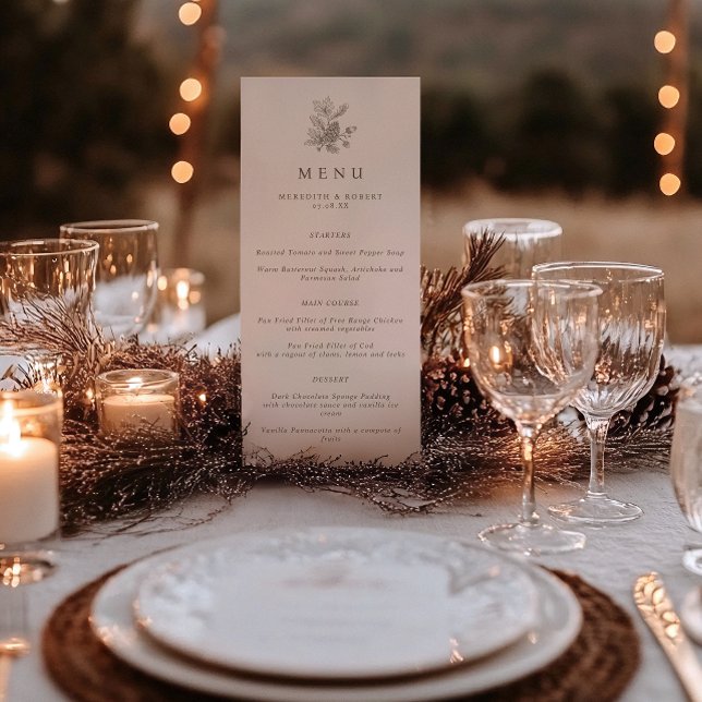 Minimalistskådespelerskor och Pinecone Fall Weddin Meny (Skapare uppladdad)